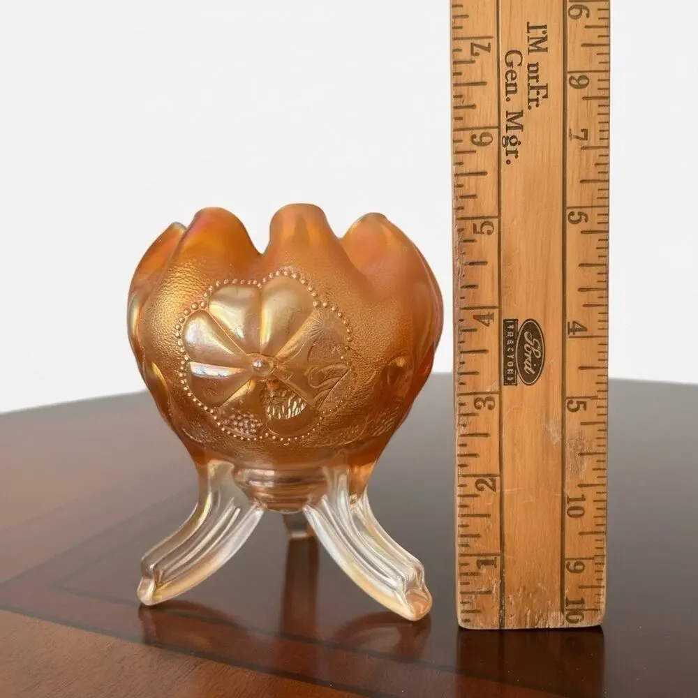 Vintage Northwood Daisy Plume Marigold Orange Carnival Glass Ruffled Rim Bowl